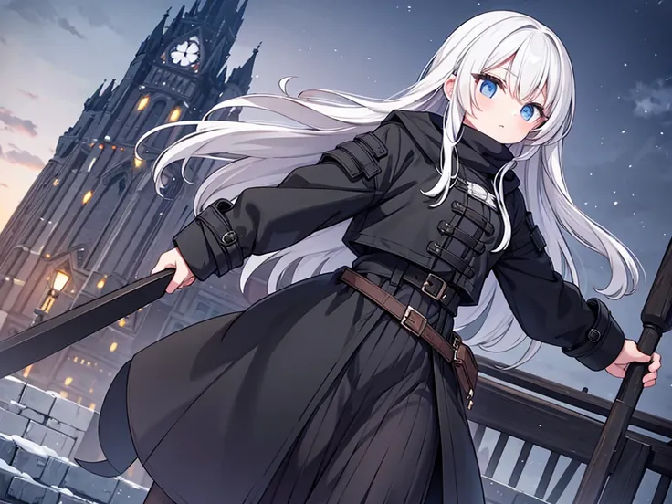 Black medieval winter girl overcoat black outfit