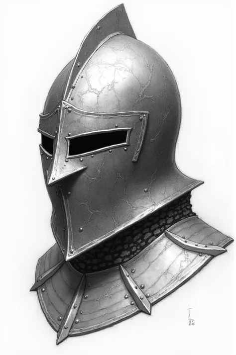 A pencil sketch of a medieval helmet