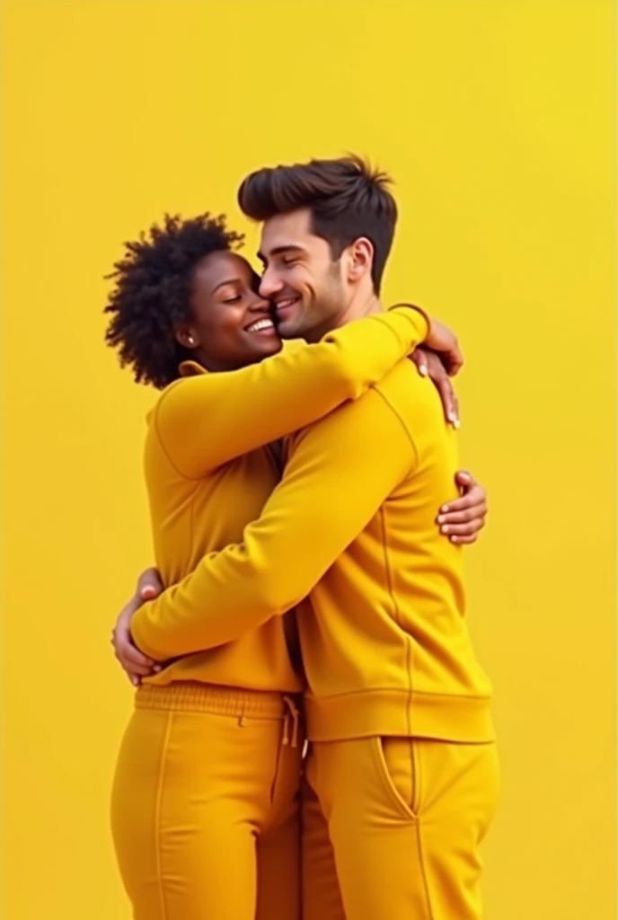 two people in yellow hugging each other