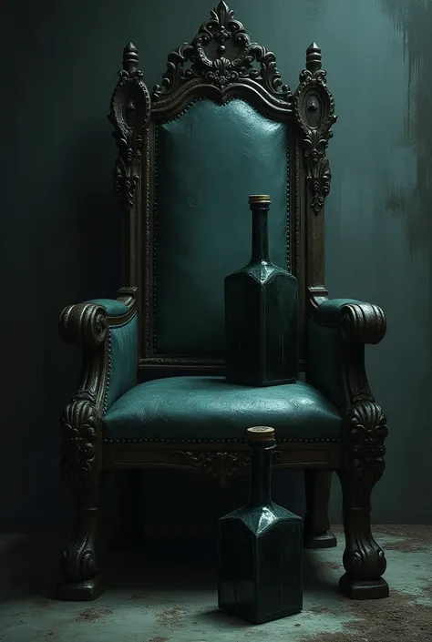 Very simple representation of a gothic Chair and bottle