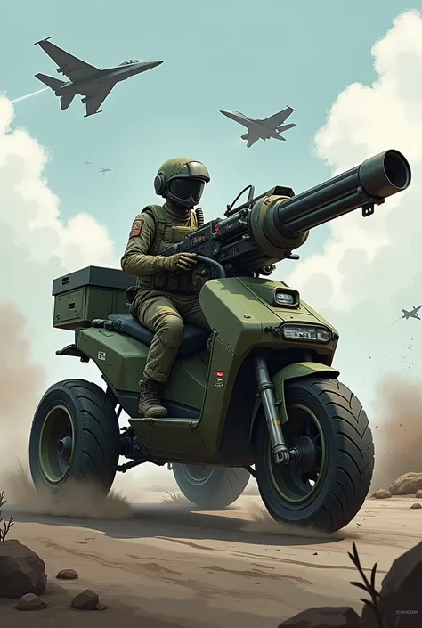 37 mm air defense gun integrated with a scooter without human  firing to fighter aircraft