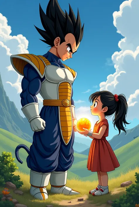 Vegeta with his daughter and the 1 star crystal ball 