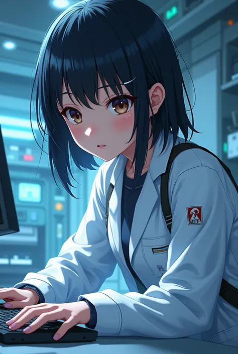 Black haired girl in science and technology anime 