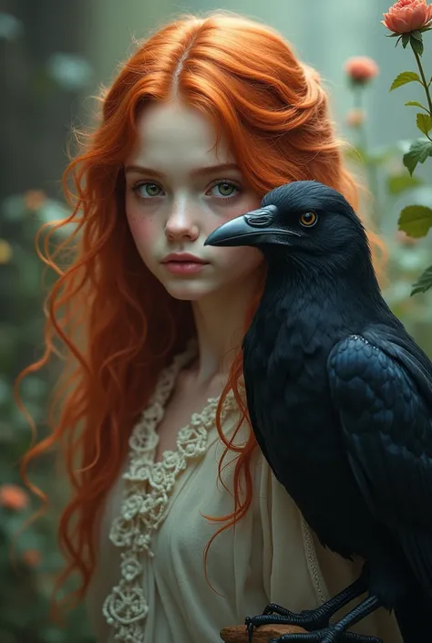 crow, red hair girl