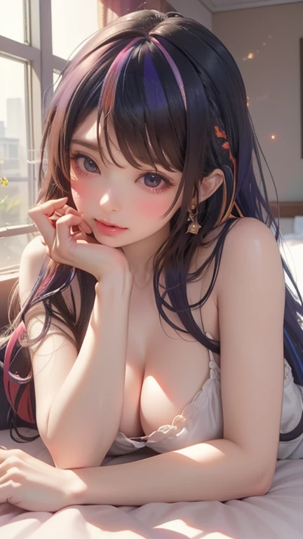  perfect quality, 、8K picture quality、best quality、(best quality,4K,8K,high resolution, (best quality,8K,Extremely detailed:1.2),(CG,CG Art,3D Rendering),(masterpiece:1.2),（Crawling on the table），（Sexy clothing），(Movie Lighting,Futuristic),(Woman lying in ...