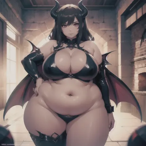 (best quality), (high resolution), (detailed),1woman, curvy lady, succubus, demon lady, chubby, fat body