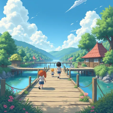 Summer Pier, Studio Ghibli Style, Ghibli color, Miyazaki Hayao style.
(best quality, masterpiece, photorealistic), very aesthetic, perfect composition, intricate details, ultra-detailed, vivid colors