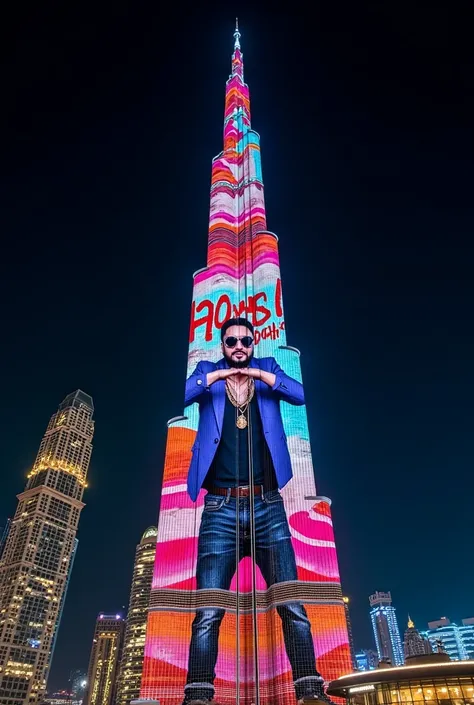 Draw "Yo! Yo! Honey Singhs GLORY" on Burj Khalifa building.