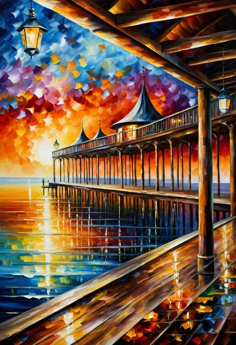 Summer Pier, by Leonid Afremov.
(best quality, masterpiece, photorealistic), very aesthetic, perfect composition, intricate details, ultra-detailed, vivid colors