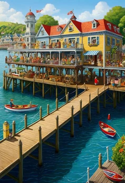 Summer Pier, by Richard Scarry.
(best quality, masterpiece, photorealistic), very aesthetic, perfect composition, intricate details, ultra-detailed, vivid colors