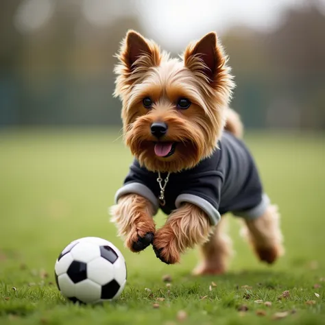 Made a dog breed Yorkshire Terrier playing football