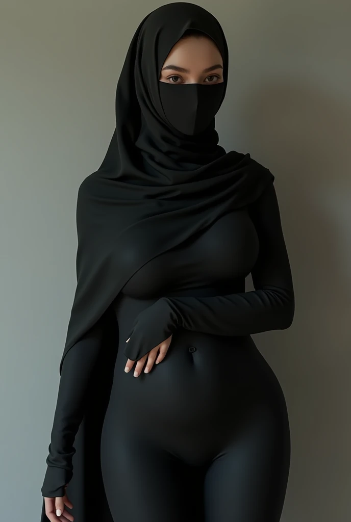 A girl wearing a niqab with big breasts