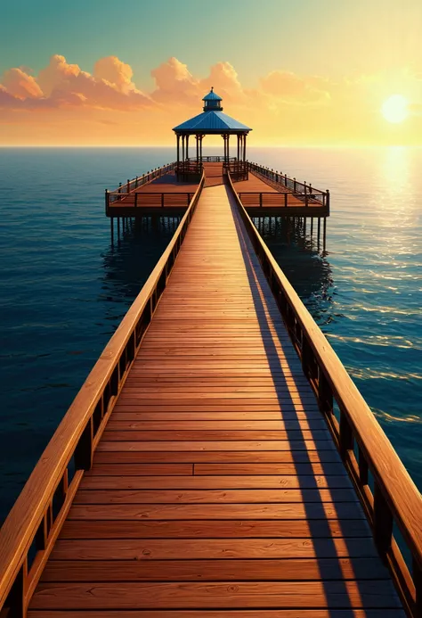 Summer Pier, by Alena Aenami.
(best quality, masterpiece, photorealistic), very aesthetic, perfect composition, intricate details, ultra-detailed, vivid colors