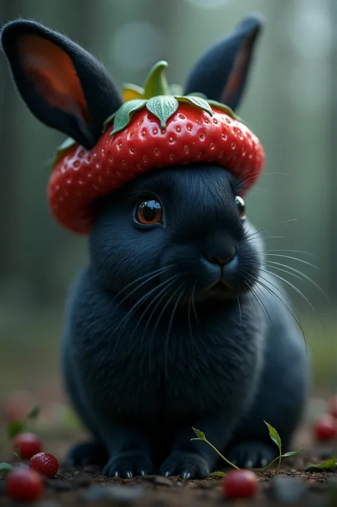 Dark Bunny wearing a strawberry hat 