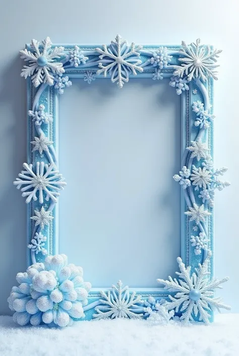 Snow themed rectangular frame with intricate patterns, decorations and gems no background 