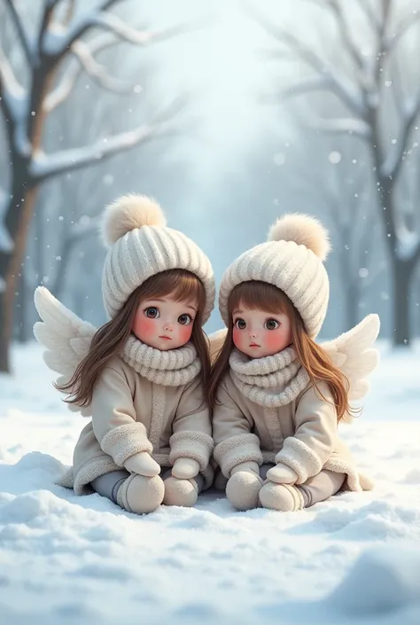 Two  twin girls sitting in the snow