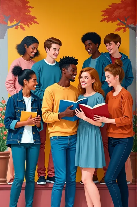 Create a mural of students living together in harmony