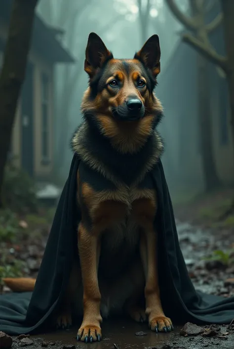 dog、Personification、 Realistic, Very detailed, Cinematic, Dramatic lighting, Gloomy atmosphere, Realistic environment, amazing, Mysterious, Pretentious, masterpiece、Aura of