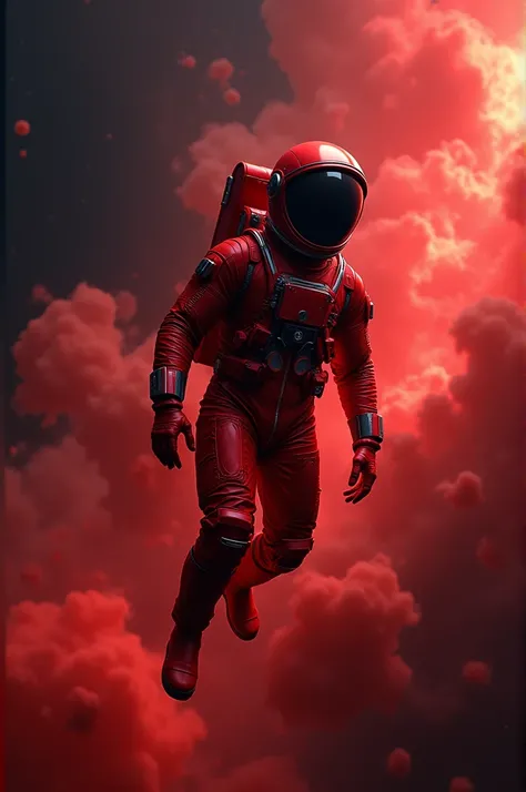 Make an astronaut in space with the whole red and black theme