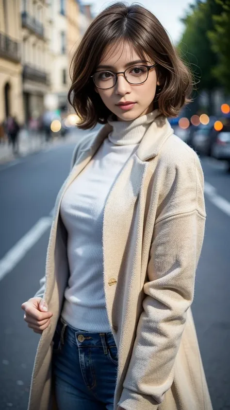 Photo of a beautiful woman standing on a street corner, (masterpiece:1.2, highest quality), (Realistic, photoRealistic:1.4), Beautiful illustrations, (Natural Side Lighting, Cinema Lighting), Written boundary depth, Beautiful thighs staring at the viewer, ...