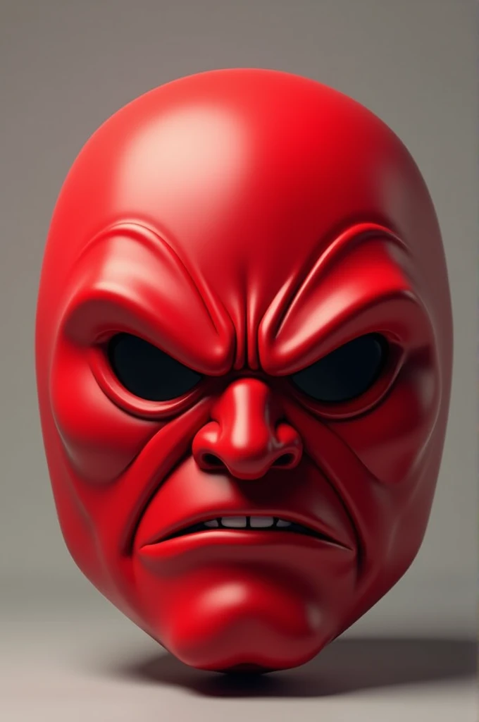 A round red mask with an angry, irritated expression 