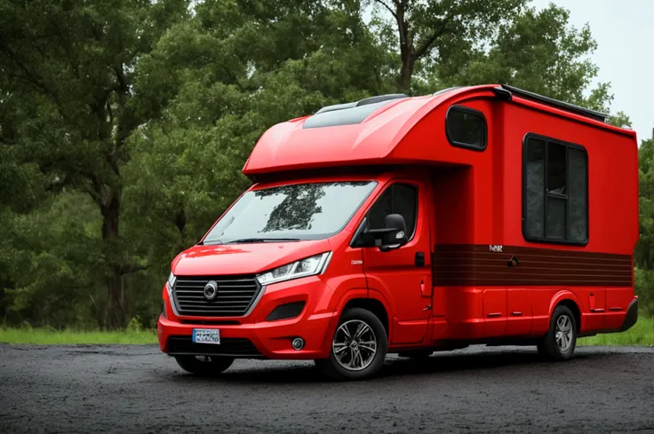 a lone future survivor rv, motorhome, highly detailed photographic image, vivid colors, red, green, blue, yellow, intense contra...