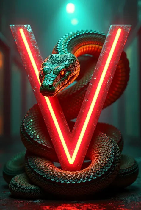 Create a neon monogram for the name V1PER with a towering anaconda.
