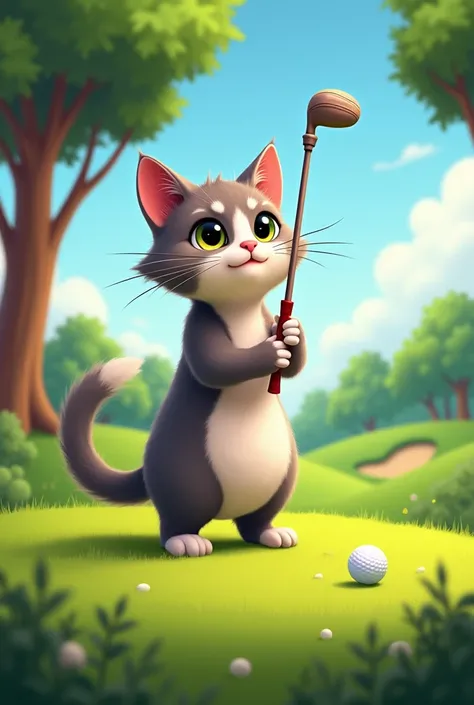 Cat plays golf