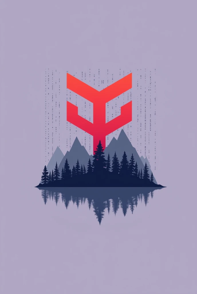 Red emblem logo with research style and matrix or hacker themed background image Create a logo for nature and adventure tourism background solid color silhouette lilac colors ecotourism mountains trails tracking climbing rappelling add various elements tha...