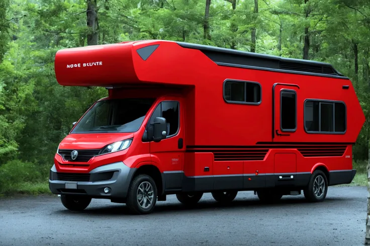 a lone future survivor rv, motorhome, highly detailed photographic image, vivid colors, red, green, blue, yellow, intense contra...