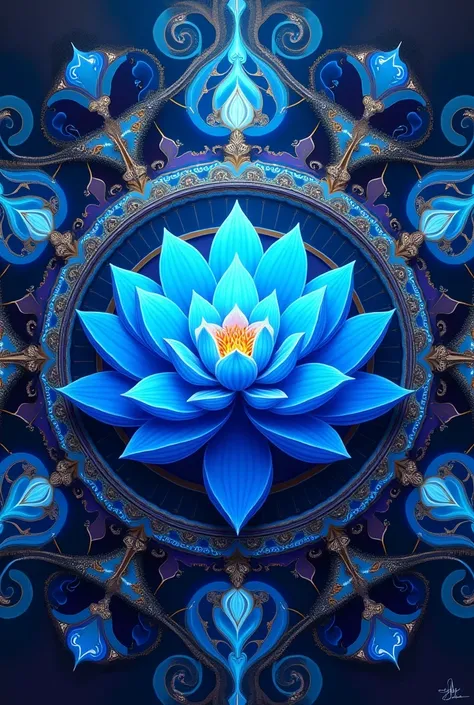 Colorful blue lotus flower mandala