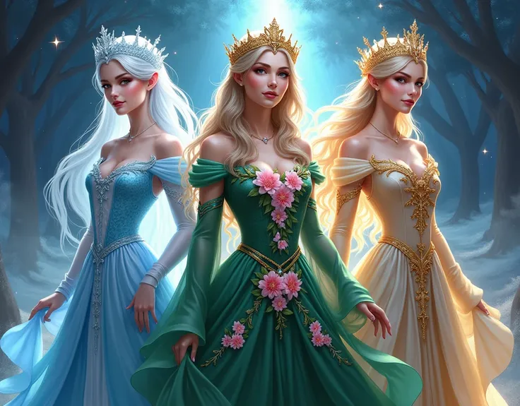 Three beautiful queens, From the left: The Snow Queen, queen of flowers, Star Queen