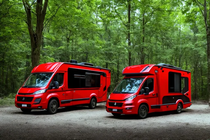 a lone future survivor rv, motorhome, highly detailed photographic image, vivid colors, red, green, blue, yellow, intense contra...