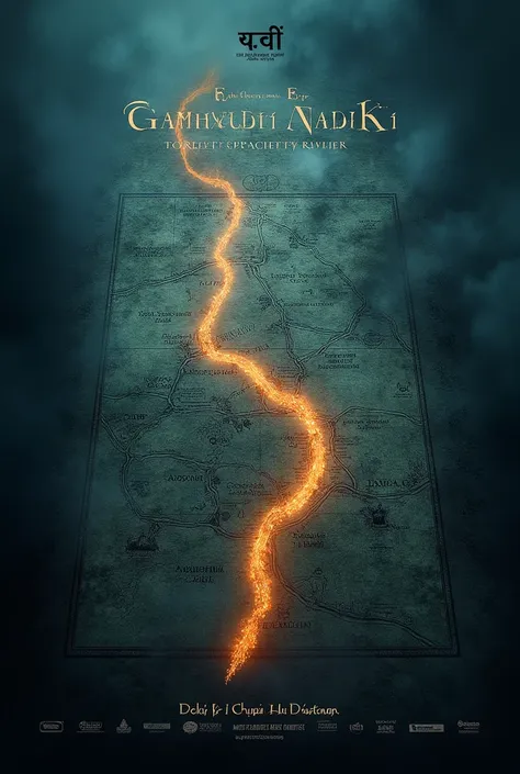 "A mysterious cover image for a short documentary about the lost Saraswati River of Delhi. The image features an ancient, weathered map of the river flowing through Delhi, with faint markings of temples and historical landmarks. The colors are dark and mys...