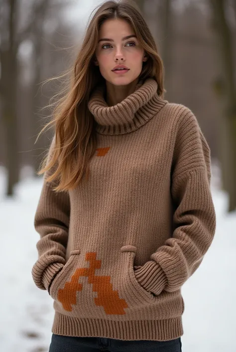 Design a printed sweater, Of woman, earth tones, Elegant and trend-based style for winter 2025