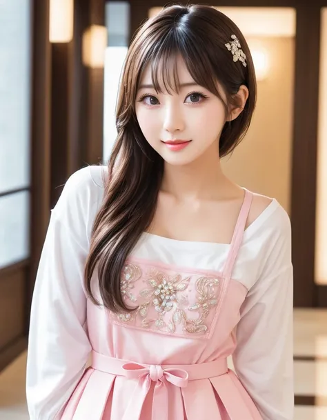 Best-quality, Masterpiece, Ultra-High-Resolution, (Photorealistic:1.4), Raw-Photo, 1girl, the most famous Japanese idol, at luxury-hotel-entrance, wearing spring-clothes, (extremely cute face like the most popular Japanese idol, (extremely beautiful big-ey...