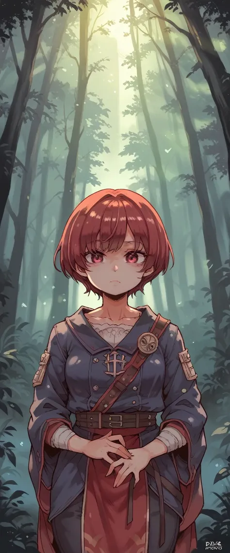 [[Clannad style]], [[a cute girl with short hair with red bangs]], [[red eyes]], [[gloomy, dark forest background]], [[poor natural lighting]], [[great quality]],[[masterpiece]], [[best artist]], [[best performance]], [[16k quality]], [[HDR+]]