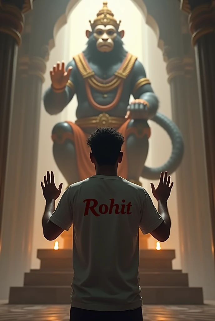 I am wearing my T-shirt which has Rohit written on it and I am worshipping Lord monky king