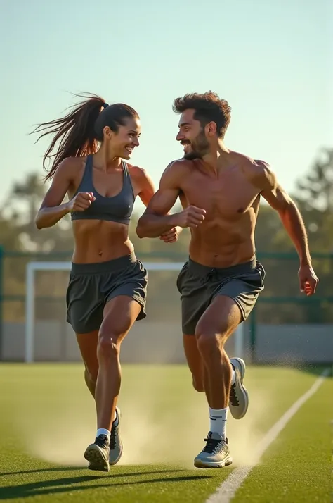 Couple on sports field 