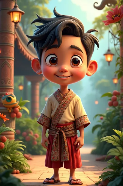 4D cartoon of Indonesian man wearing traditional clothes