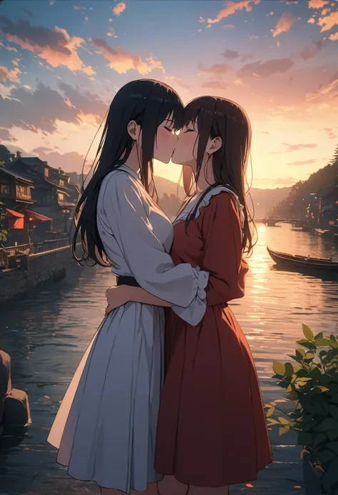 (Highest quality, 4K, 8k, High-definition masterpiece:1.2), Very detailed, Picturesque, Anime style photo, Photo Animation:1.37)、Two beautiful girls、kiss、yuri