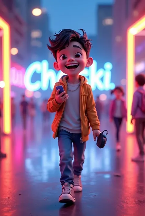 boy walking smile emoji with Phone  with lighting Background Name Background Chaski Fun unlimited fans