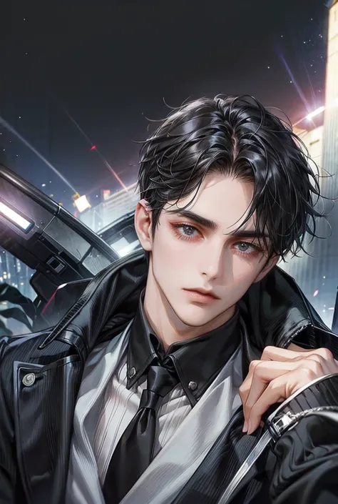 high resolution, Black-haired man, Mafia Suit
