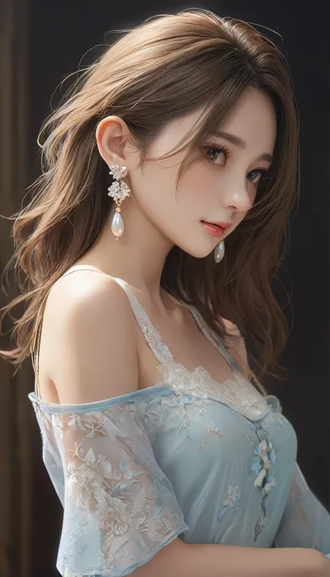 (masterpiece, Highest quality:1.2), One Girl, alone,Bony body、Realistic、Earringagical girl clothes 