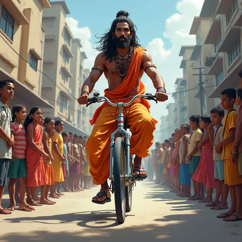 Bholenath is riding a bicycle and people are watching himHigh Quality, 