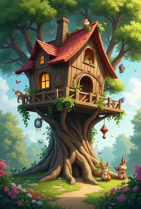 A beautifull treehouse with animal