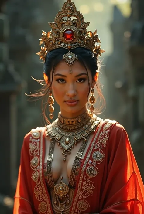 (photorealistic :1.4), epic masterpiece, stunning, intricate details, full body,cinematic shot, the most beautiful Khmer woman in Angkorian era ever, shot from movie, cinema composition shot, professional color grading, epic volumetric lighting, share focu...