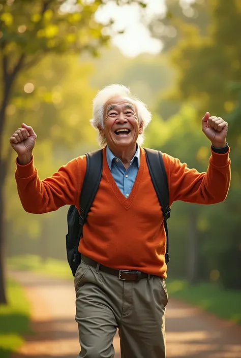 advertising image that represents the phrase "the more years, more life" that involves an elderly person in some activity
