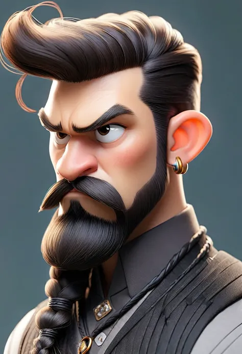 whisker, goatee, hair braid, serious look and earring in the ear