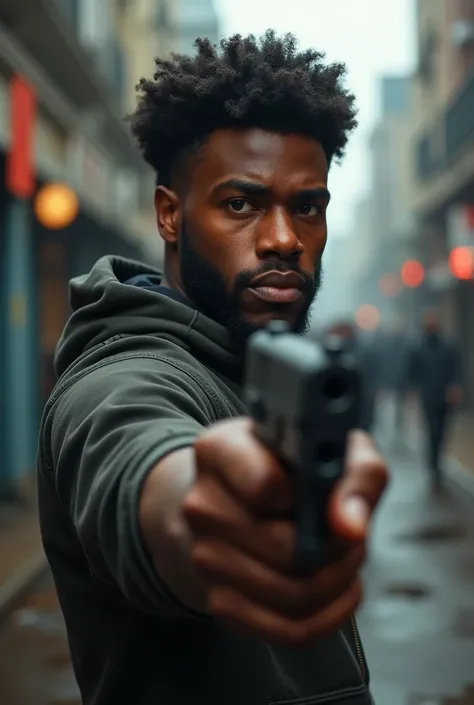 Create a Young Black Character with a Beard and a Gun in His Hand
